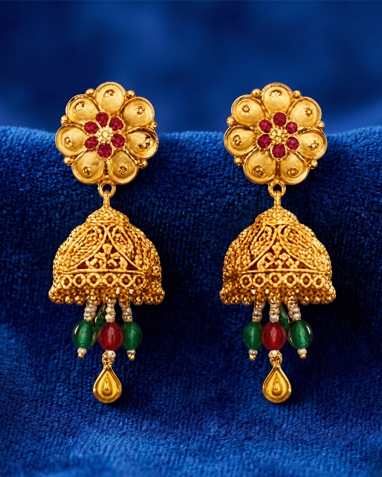 Traditional Gold Floral Jhumka Earrings